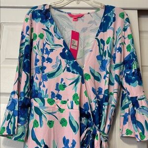 Lilly Pulitzer Pink and Blue Floral Midi Dress